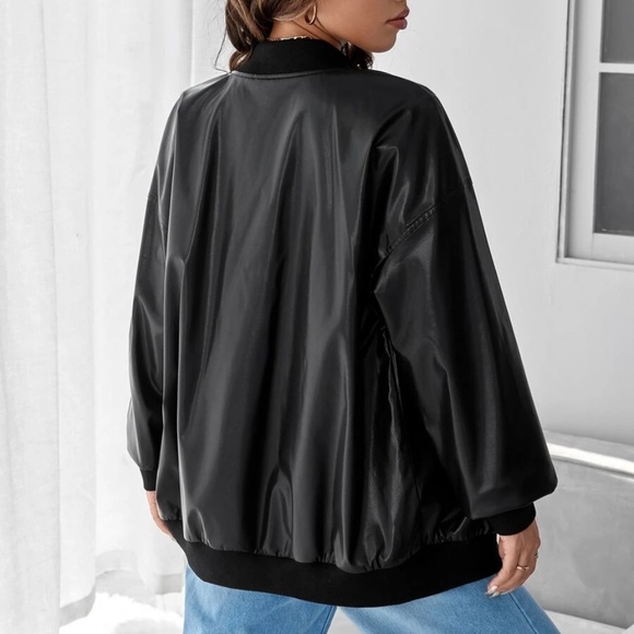 Cozy Vegan Leather Oversized Bomber Jacket - Picture 5 of 5